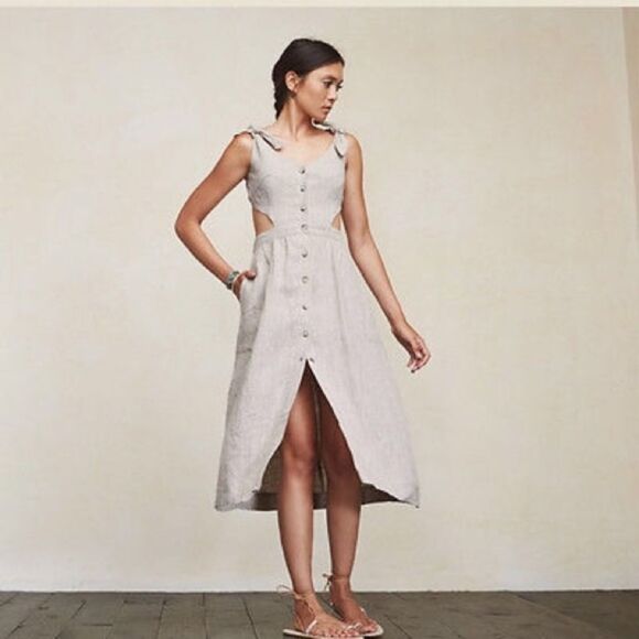 NWT Reformation Gisela Midi White Pink Dress Stripes Linen Size 2 - Picture 4 of 10